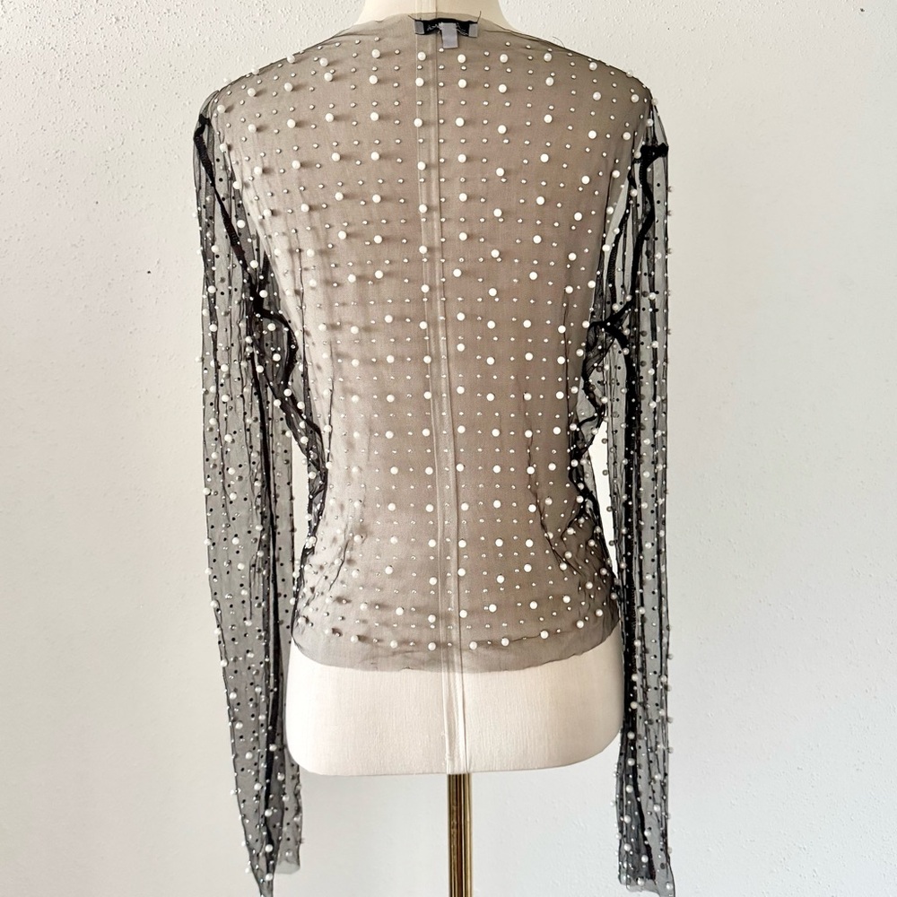 WHITE BIRCH Pearl Beaded Long Sleeve Mesh Top Sheer Black Women's Size Large L - Picture 6 of 7